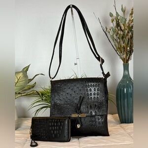 NWOT - Le Miel ostrich-embossed Vegan Leather Crossbody and Matching Wallet